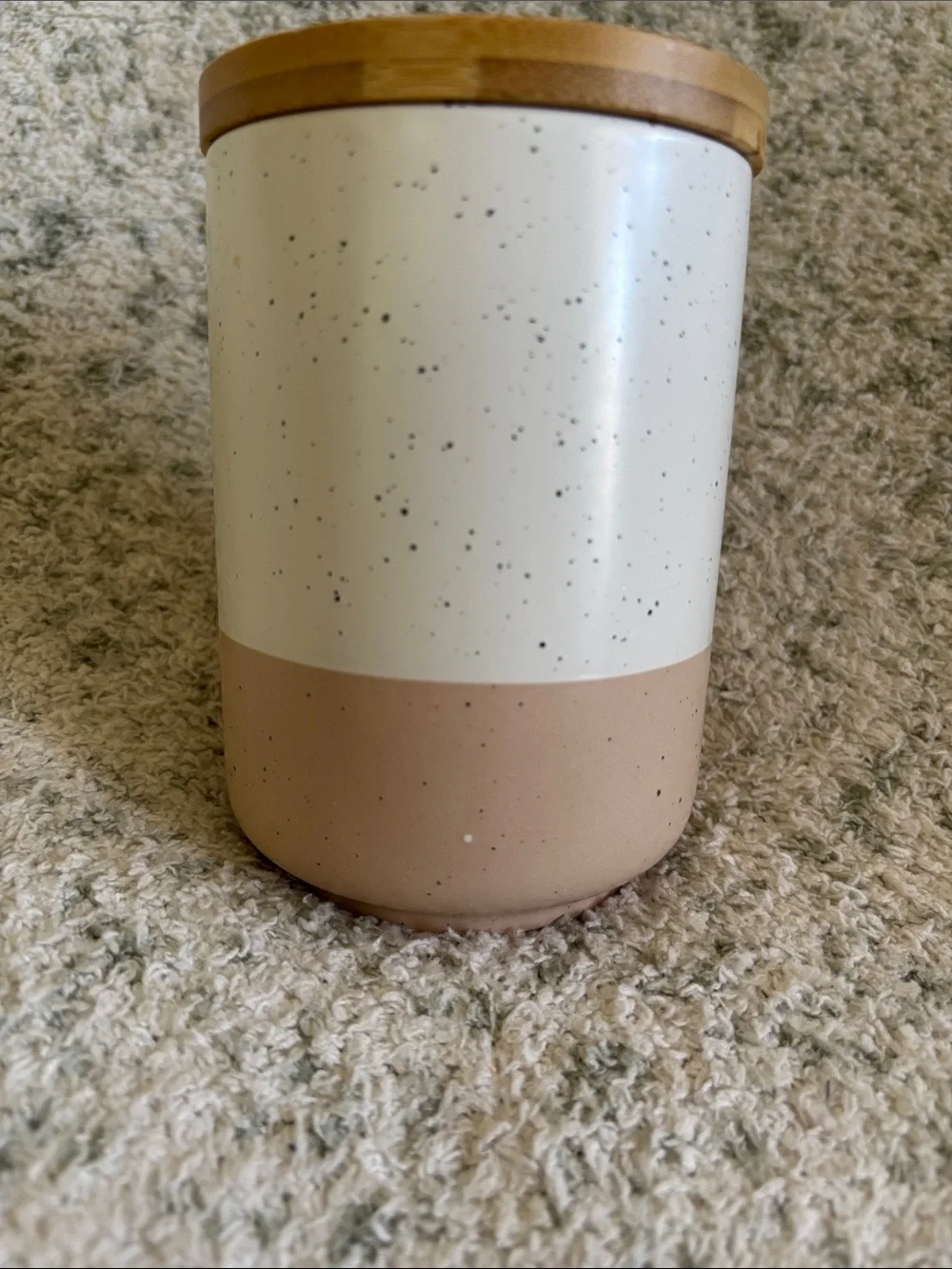Vancasso Stoneware Speckled Ceramic Jar Canister with Bamboo Lid NWT 3.75x5.25”